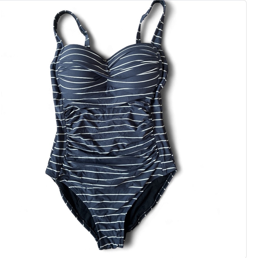 BOND-EYE Australia navy Blue striped One Piece Swimsuit slimming shaping size 8